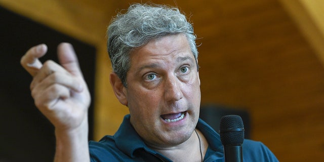 Tim Ryan, US Democrat Senate candidate for Ohio, speaks during an Undecided Voter Town Hall in Lancaster, Ohio, US, on Wednesday, Aug. 3, 2022. Photographer: Gaelen Morse/Bloomberg via Getty Images